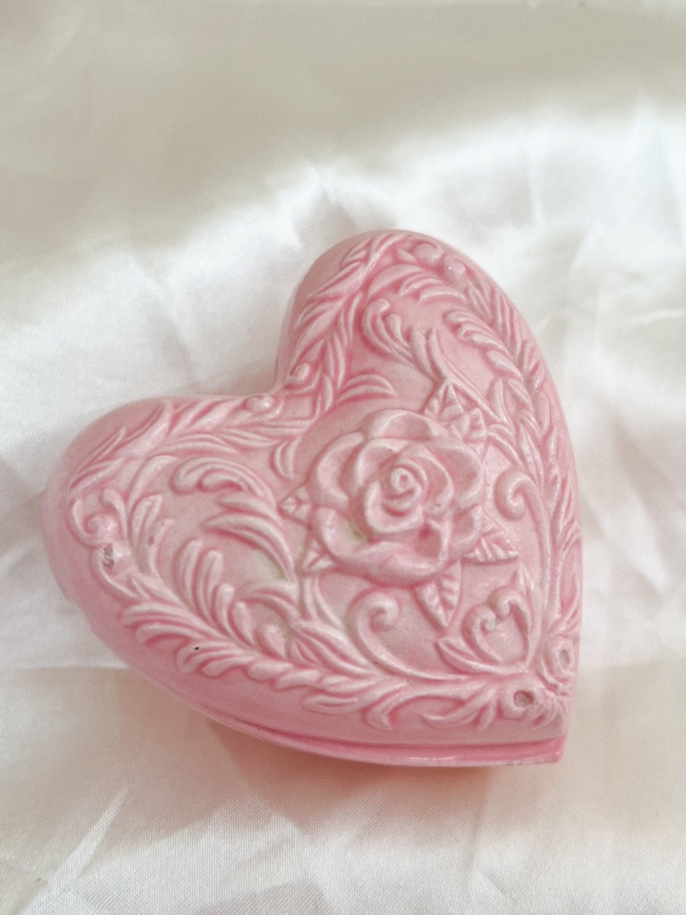 Vintage Handmade Pink Floral Heart Trinket Box